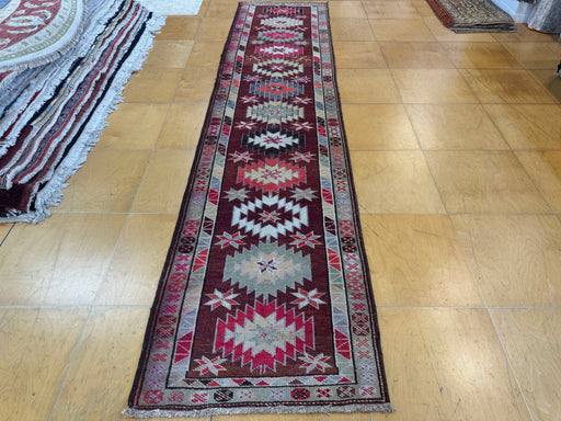 Vintage Hand Knotted Anatolian Turkish Hallway Runner Size: 380 x 85cm - Rugs Direct