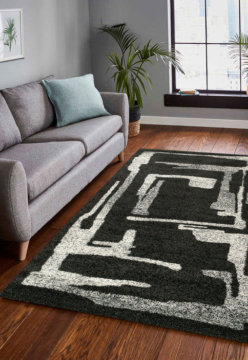 Modern Graphic Black and White Mehari Rug Size: 160 x 230cm-Rugs Direct