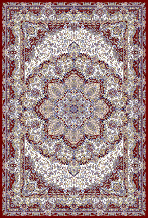 Anahita Collection Rug - Regal Floral Medallion in Cream and Burgundy- Rugs Direct 