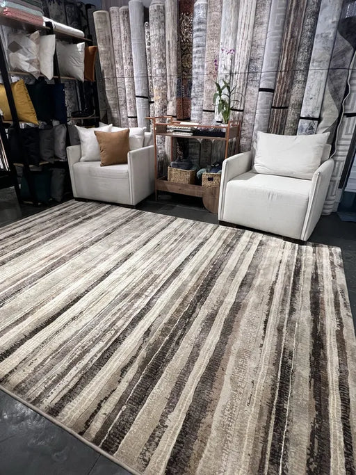 Earthy Stripes Contemporary Argentum Rug Size: 200 x 290cm- Rugs Direct