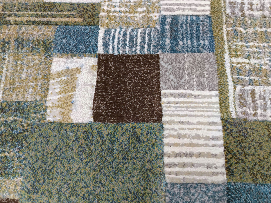 Multi-Tone Green and Blue Checkered Argentum Rug- Rugs Direct