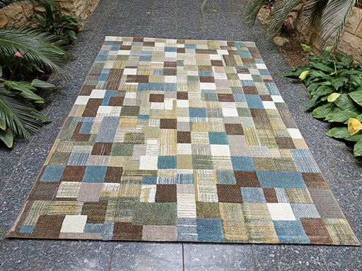 Multi-Tone Green and Blue Checkered Argentum Rug- Rugs Direct