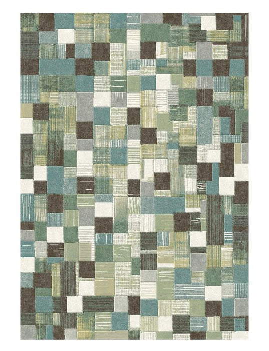 Multi-Tone Green and Blue Checkered Argentum Rug- Rugs Direct