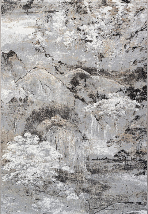 Mystic Mountainscape Argentum Rug- Rugs Direct