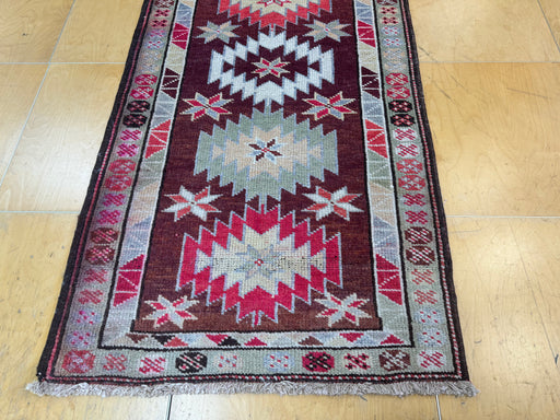 Vintage Hand Knotted Anatolian Turkish Hallway Runner Size: 380 x 85cm - Rugs Direct