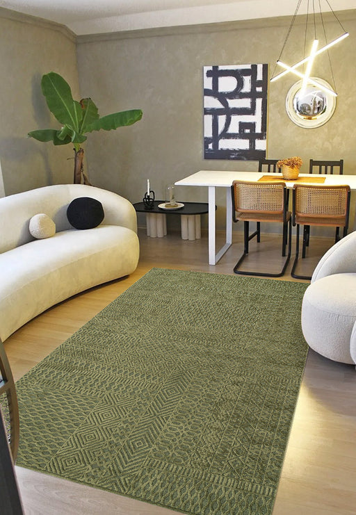 Modern Green Textured Tweed Rug- Rugs Direct