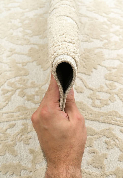 Vintage Design Cream Textured Tweed Rug- Rugs Direct