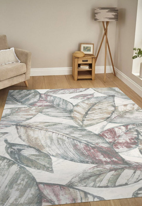 Multi Coloured Leaf Design Argentum Rug - Rugs Direct