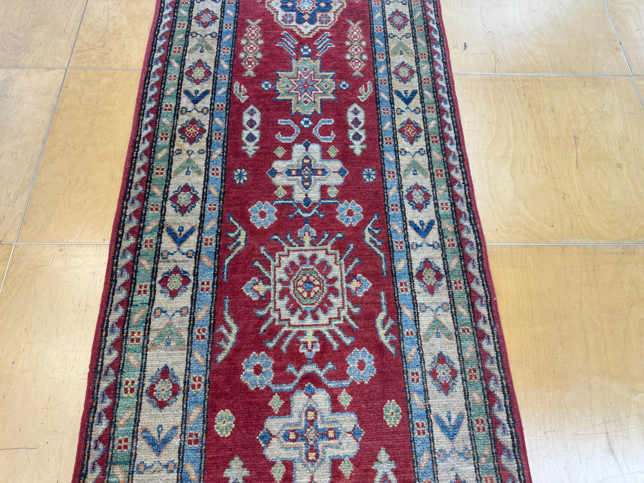 Afghan Hand Knotted Kazak Hallway Runner Size: 82 x 314cm- Rugs Direct 