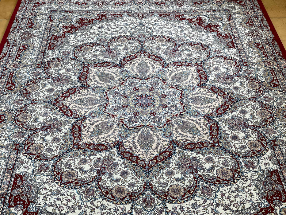  Anahita Collection Rug - Regal Floral Medallion in Cream and Burgundy- Rugs Direct 