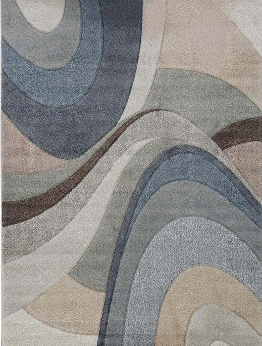 Kimya Collection Abstract Wave Pattern Rug in Blue and Neutral Tones – Contemporary Flow Design- Rugs Direct 