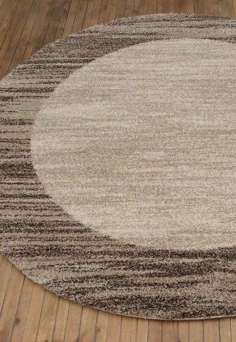 Mehari Border Design Round Shaggy Rug- Rugs Direct Nz