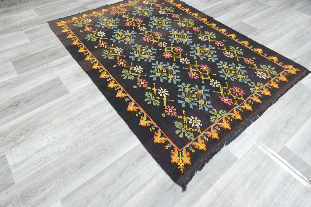 Vintage Moldavian Hand Made Kilim Rug  Size: 188 x 141cm- Rugs Direct 