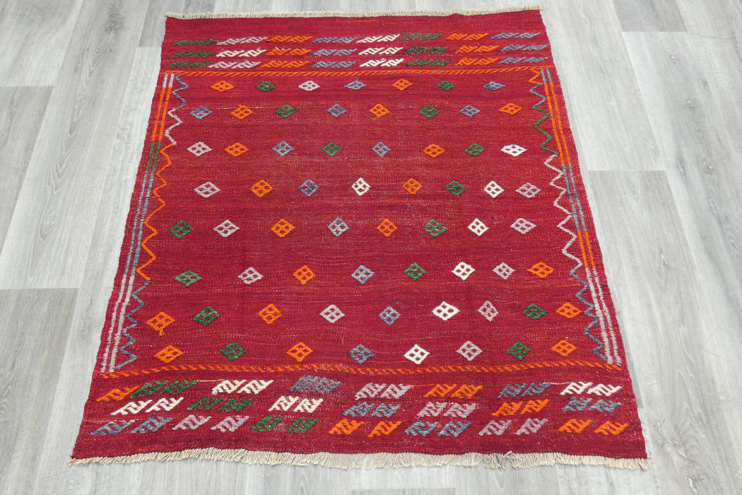 Handmade Turkish Kilim Rug  Square Size: 118 x 110cm- Rugs Direct 