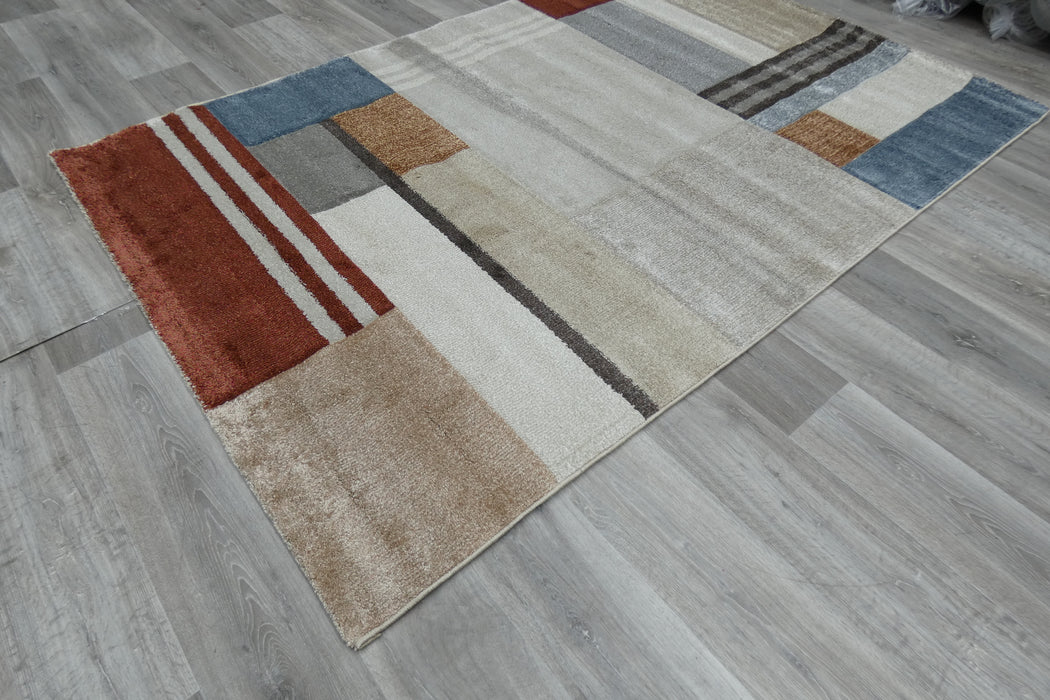 Kimya Collection Modern Block Pattern Rug in Warm Earth Tones – Contemporary Geometric Design-Rugs Direct 