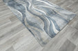 Kimya Collection Abstract Wave Rug in Navy and Neutral Tones – Fluid Contemporary Design-Rugs Direct 