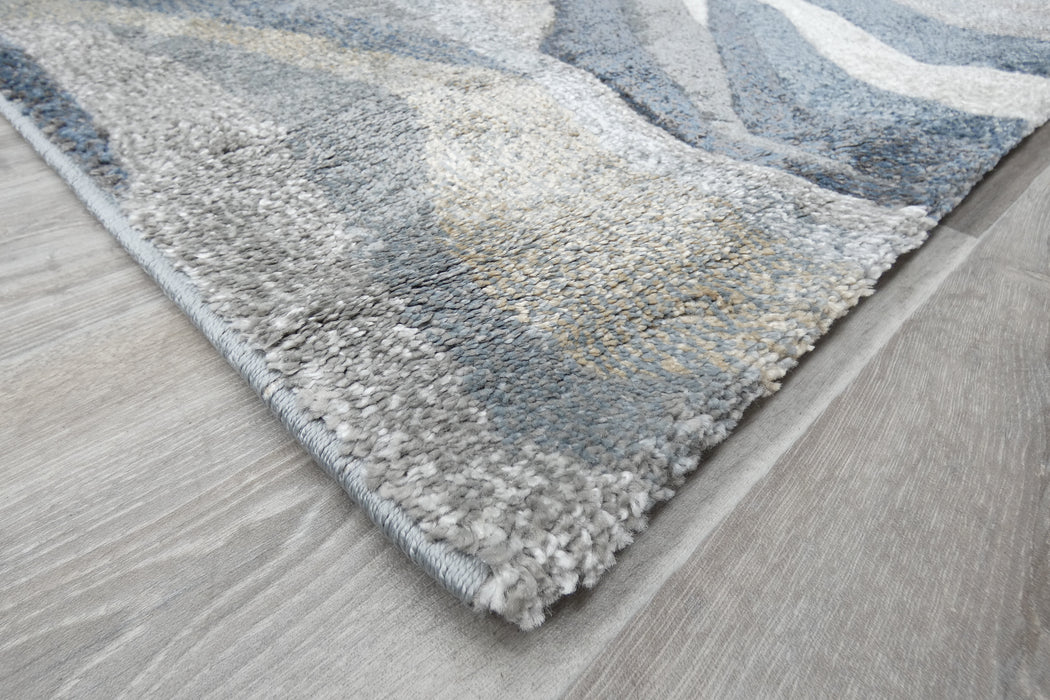 Kimya Collection Abstract Wave Rug in Navy and Neutral Tones – Fluid Contemporary Design-Rugs Direct 