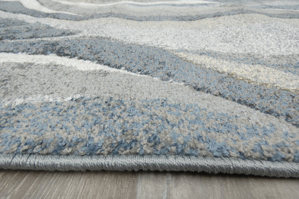 Kimya Collection Abstract Wave Rug in Navy and Neutral Tones – Fluid Contemporary Design