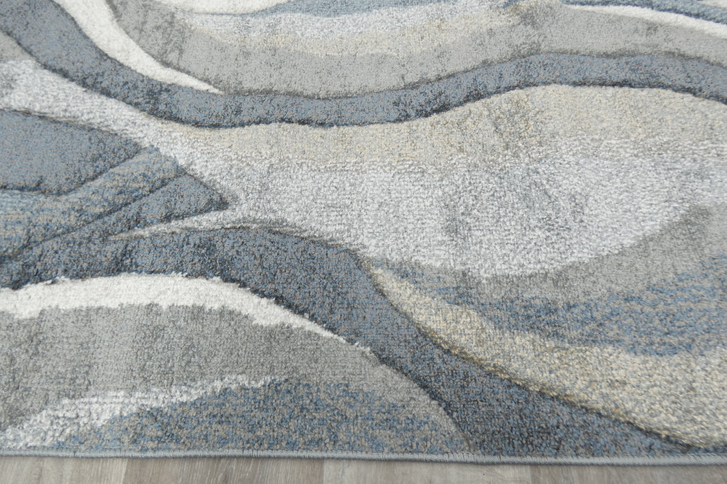 Kimya Collection Abstract Wave Rug in Navy and Neutral Tones – Fluid Contemporary Design-Rugs Direct 