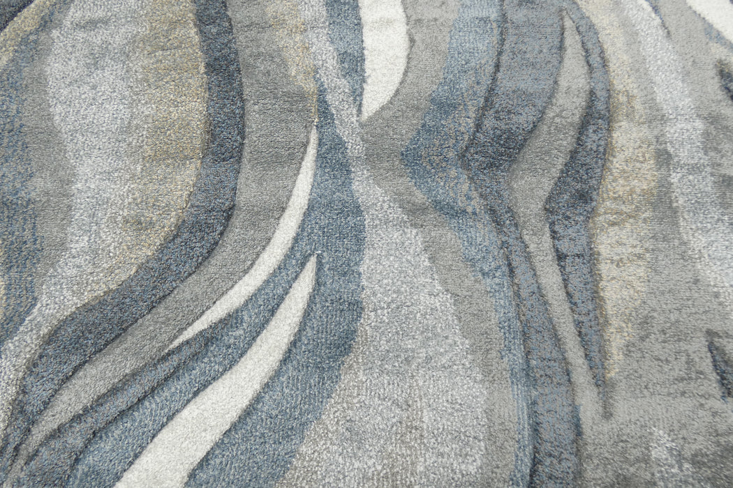 Kimya Collection Abstract Wave Rug in Navy and Neutral Tones – Fluid Contemporary Design-Rugs Direct 