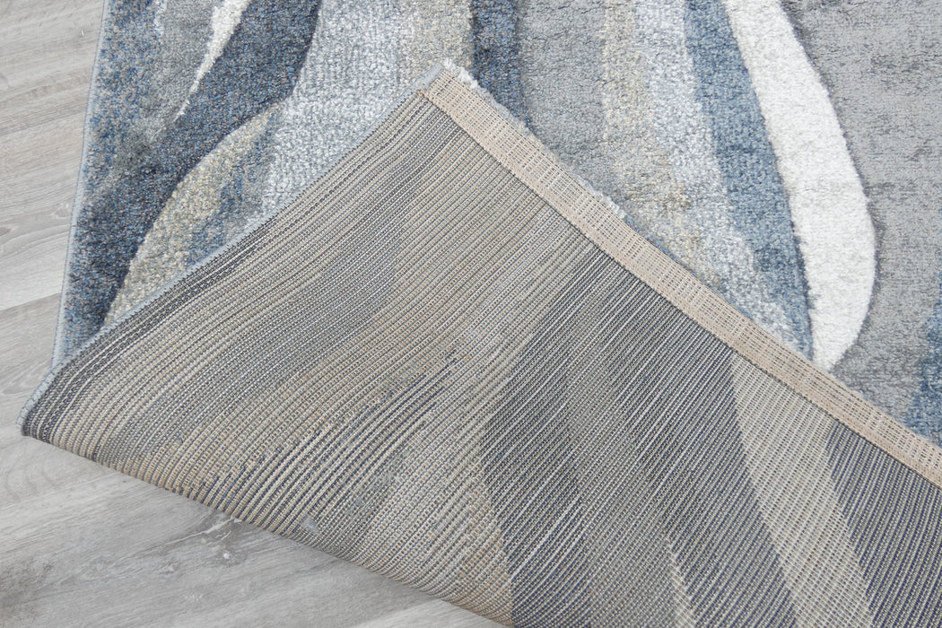 Kimya Collection Abstract Wave Rug in Navy and Neutral Tones – Fluid Contemporary Design-Rugs Direct 