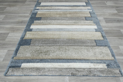 Kimya Collection Modern Striped Rug in Earth and Denim Tones – Contemporary Layered Design- Rugs Direct 