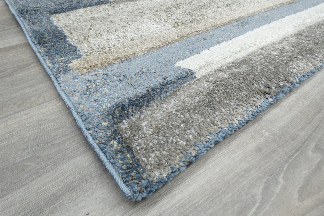 Kimya Collection Modern Striped Rug in Earth and Denim Tones – Contemporary Layered Design- Rugs Direct 