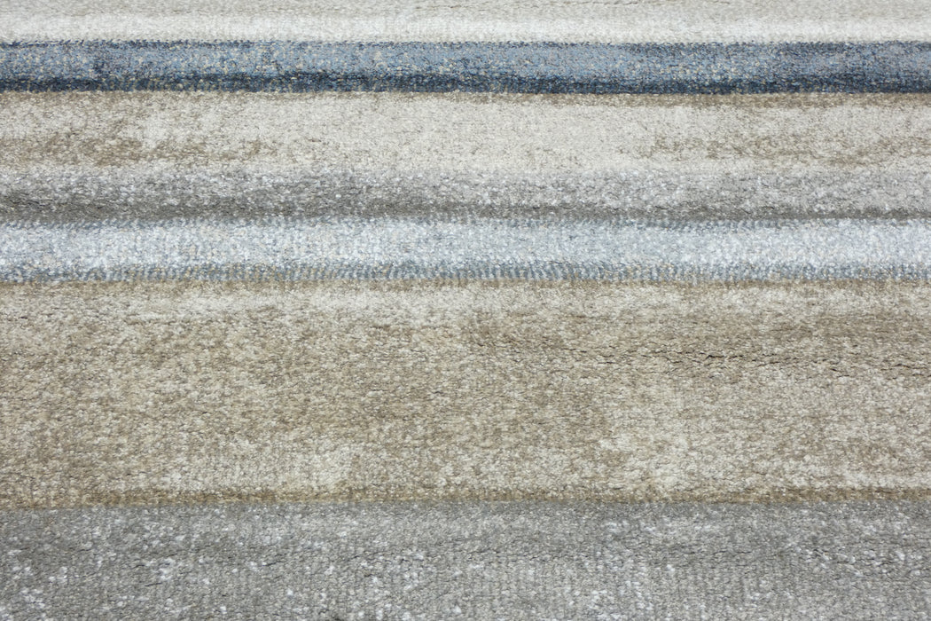 Kimya Collection Modern Striped Rug in Earth and Denim Tones – Contemporary Layered Design- Rugs Direct 