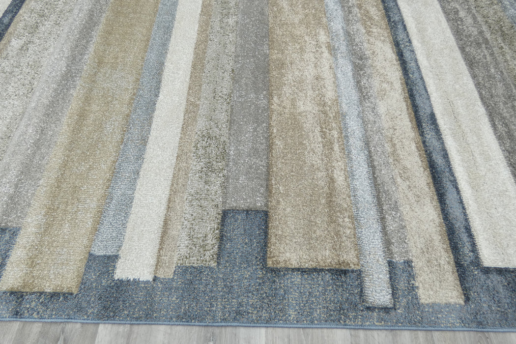 Kimya Collection Modern Striped Rug in Earth and Denim Tones – Contemporary Layered Design- Rugs Direct 