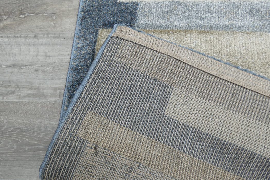 Kimya Collection Modern Striped Rug in Earth and Denim Tones – Contemporary Layered Design- Rugs Direct 