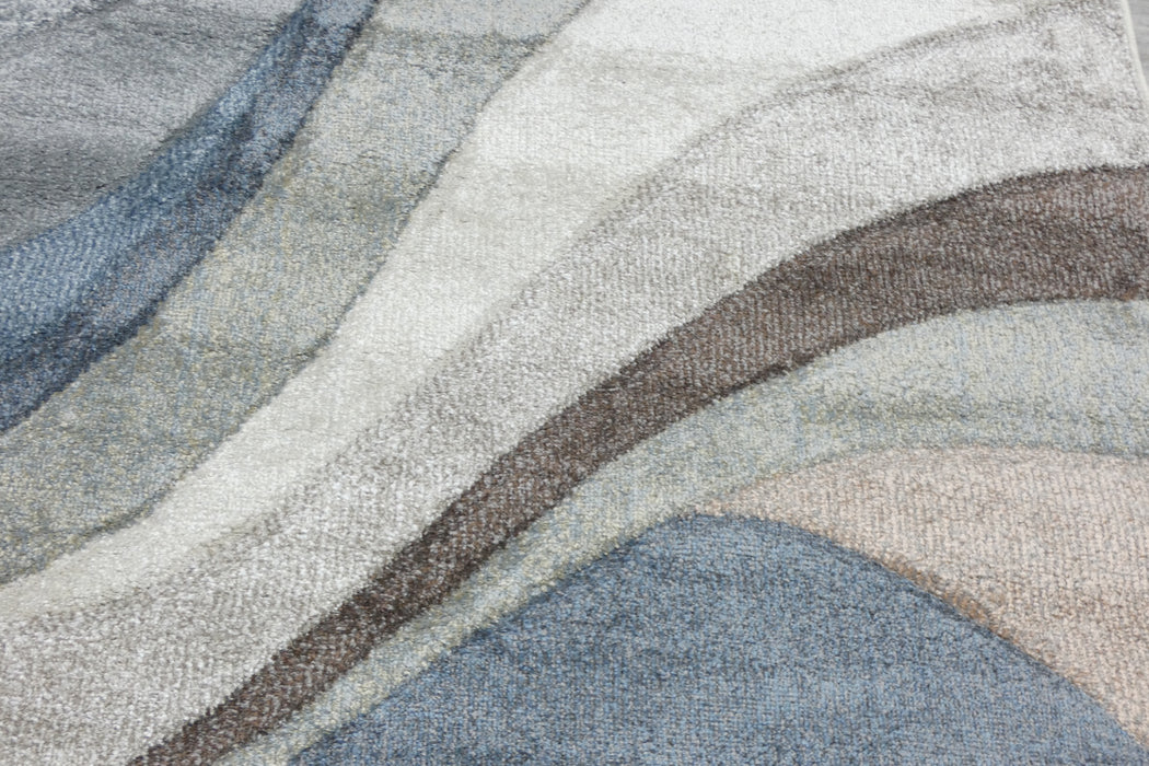 Kimya Collection Abstract Wave Pattern Rug in Blue and Neutral Tones – Contemporary Flow Design- Rugs Direct 