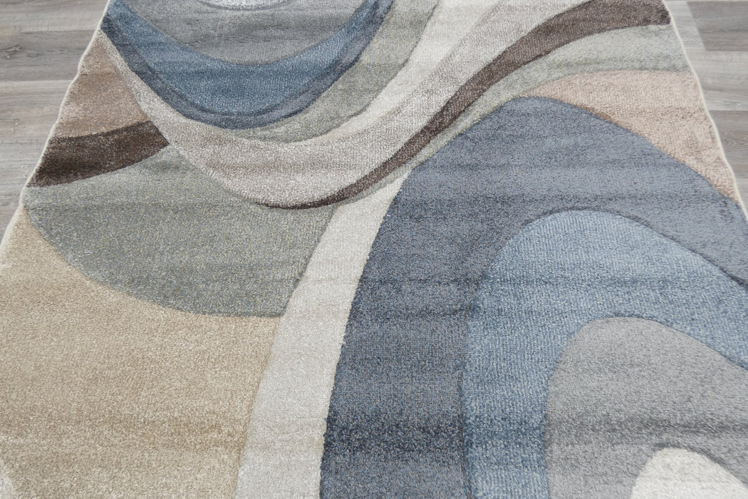 Kimya Collection Abstract Wave Pattern Rug in Blue and Neutral Tones – Contemporary Flow Design- Rugs Direct 