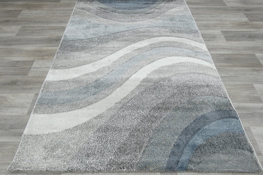 Kimya Collection Curved Wave Design Rug in Muted Blues and Grays – Soft, Modern Flow- Rugs Direct 