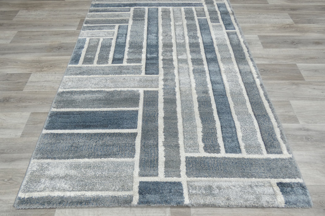 Kimya Collection Modern Geometric Rug in Blue and Gray – Structured Contemporary Design- Rugs Direct 