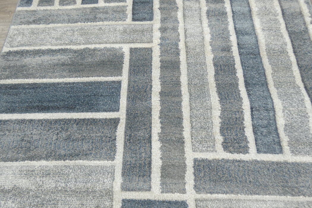 Kimya Collection Modern Geometric Rug in Blue and Gray – Structured Contemporary Design- Rugs Direct 