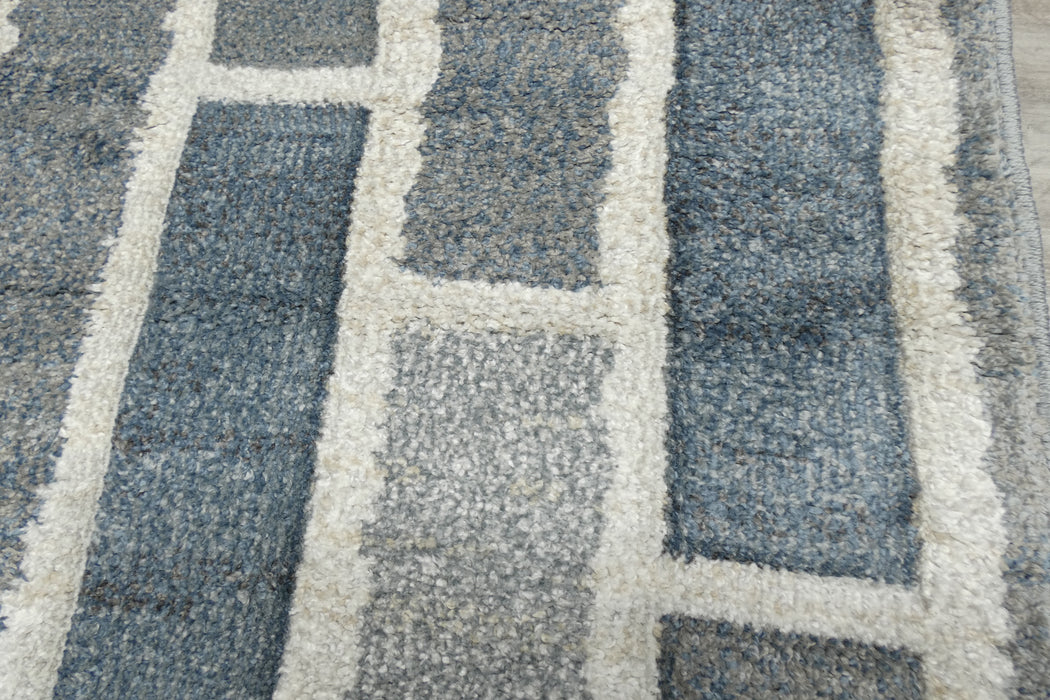 Kimya Collection Modern Geometric Rug in Blue and Gray – Structured Contemporary Design- Rugs Direct 