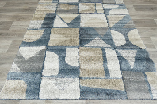 Mahsa Collection Abstract Geometric Rug in Blue and Beige – Modern Artistic Design- Rugs Direct 