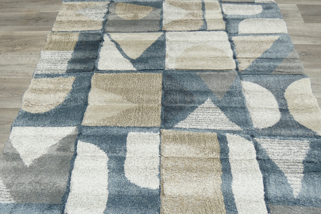 Mahsa Collection Abstract Geometric Rug in Blue and Beige – Modern Artistic Design- Rugs Direct 