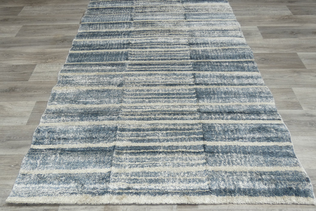 Mahsa Collection Striped Modern Rug in Blue and Cream – Subtle Contemporary Design- Rugs Direct 