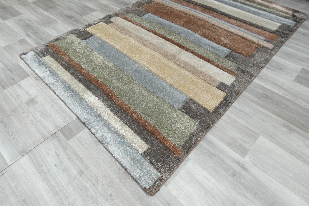 Mahsa Collection Modern Geometric Striped Rug in Earth Tones – Soft, Durable Design- RUGS DIRECT 