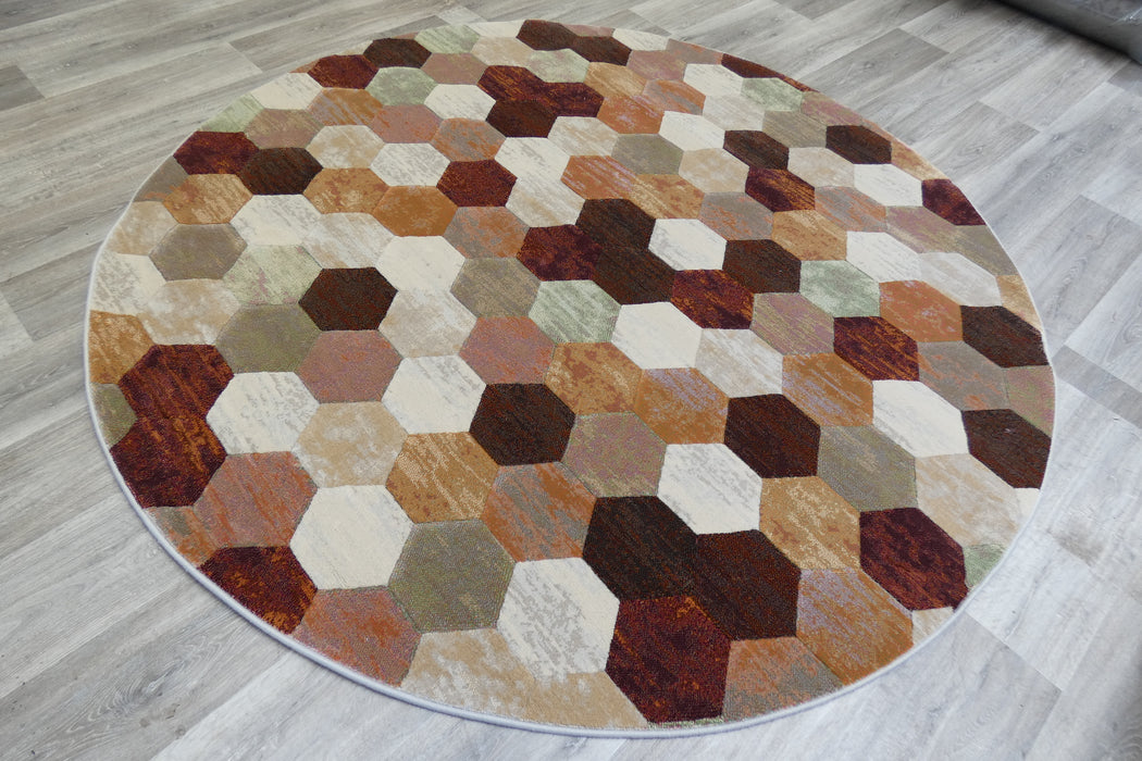 Geometric Hive Design Argentum Round Rug- Rugs Direct 