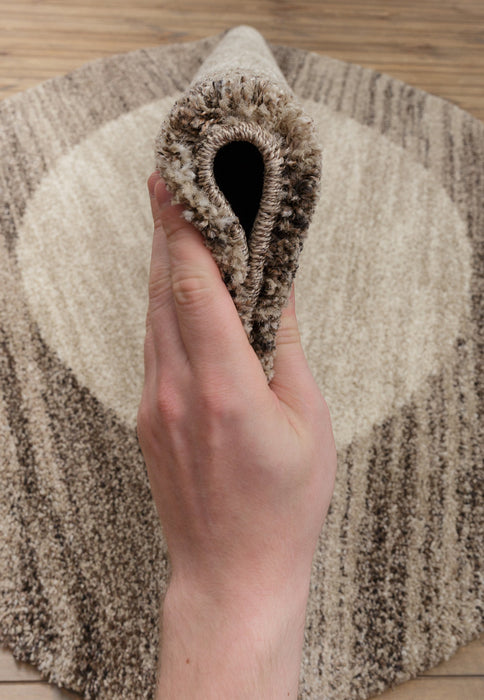 Mehari Border Design Round Shaggy Rug- Rugs Direct Nz